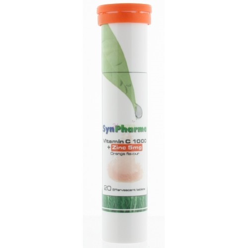 Synpharma Vitamin C 1000 + Zinc 5Mg 20 Effervescent Tablets