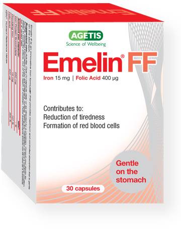 Agetis Emelin Ff Iron & Folic Acid For Tiredness & Formation Of Red Blood Cells 30 Tablets