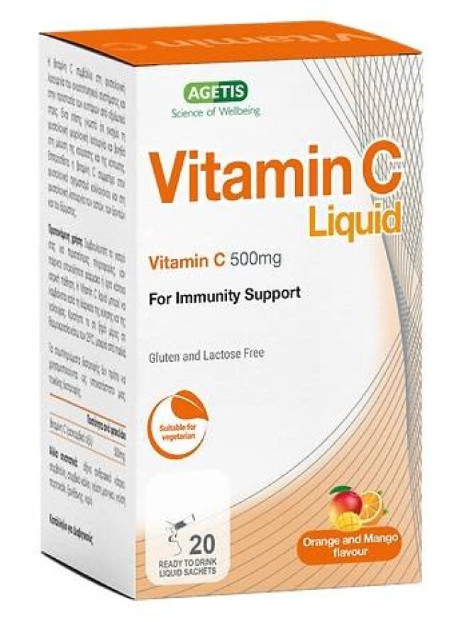Agetis Vitamin C 500Mg For Immunity Support 20 Liquid Sachets