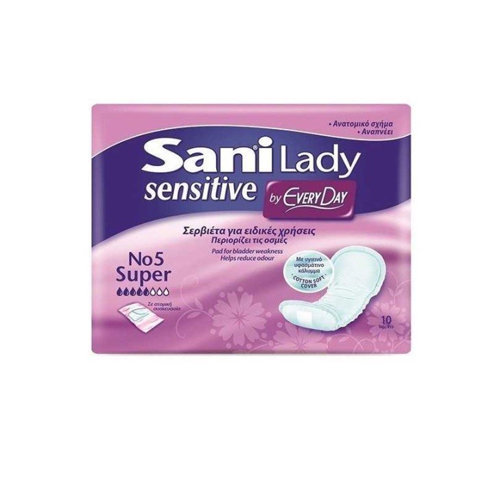 Sani Lady Absobent Sanitary Pads Sensitive Super No5 10 Pcs