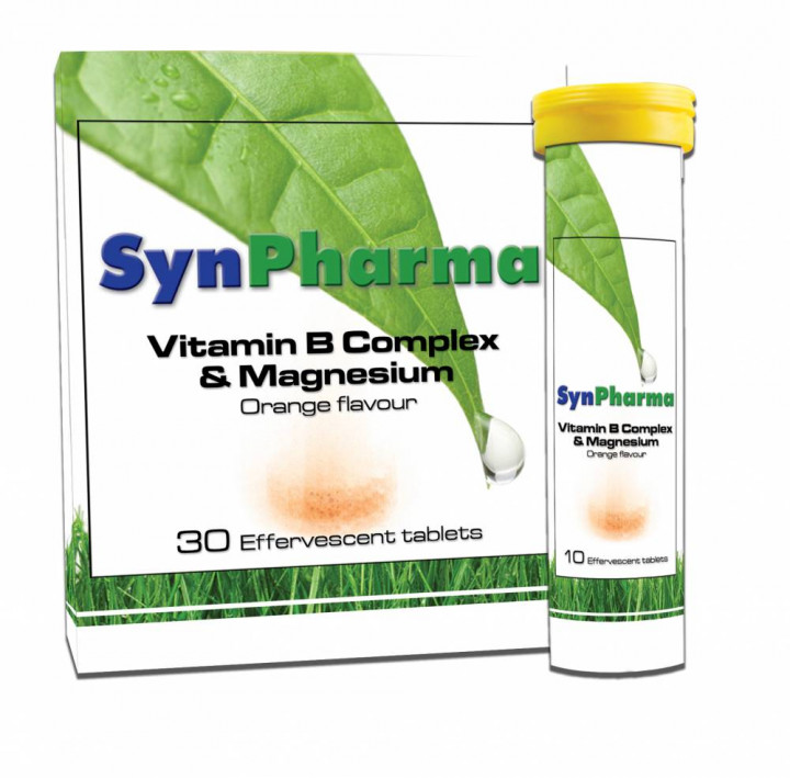 Synpharma Vitamin B Complex & Magnesium Orange Flavour 30 Effervescent Tablets