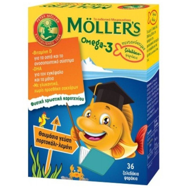 Mollers Omega 3 Fish Oil Fatty Acids & Vitamin D For Children Orange- Lemon Flavor 36Gummies