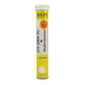 Diocare Vit. D3 & Multivitamins (Sugar Free), Efferv. Tabl, 20+4 x 2000iu
