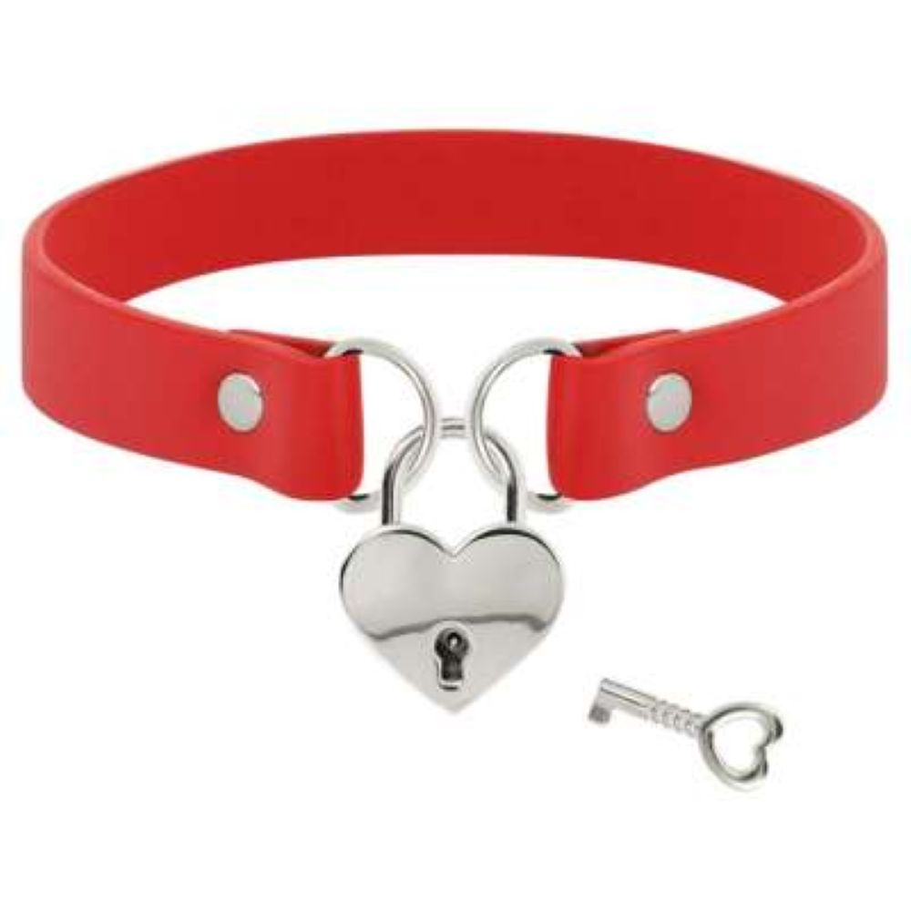 RED CHOKER WITH HEART PADLOCK