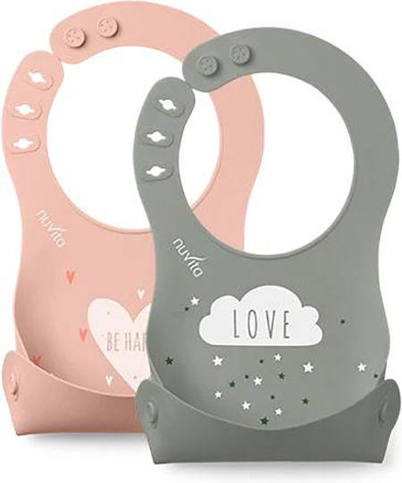 Nuvita 4370 Waterproof Silicone Bib Pink-green 2pcs