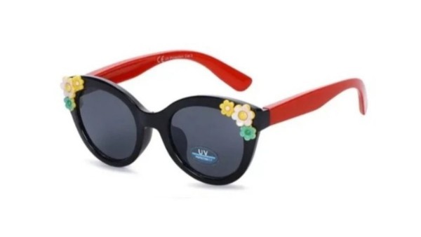 Kids sunglasses black and red with flowers