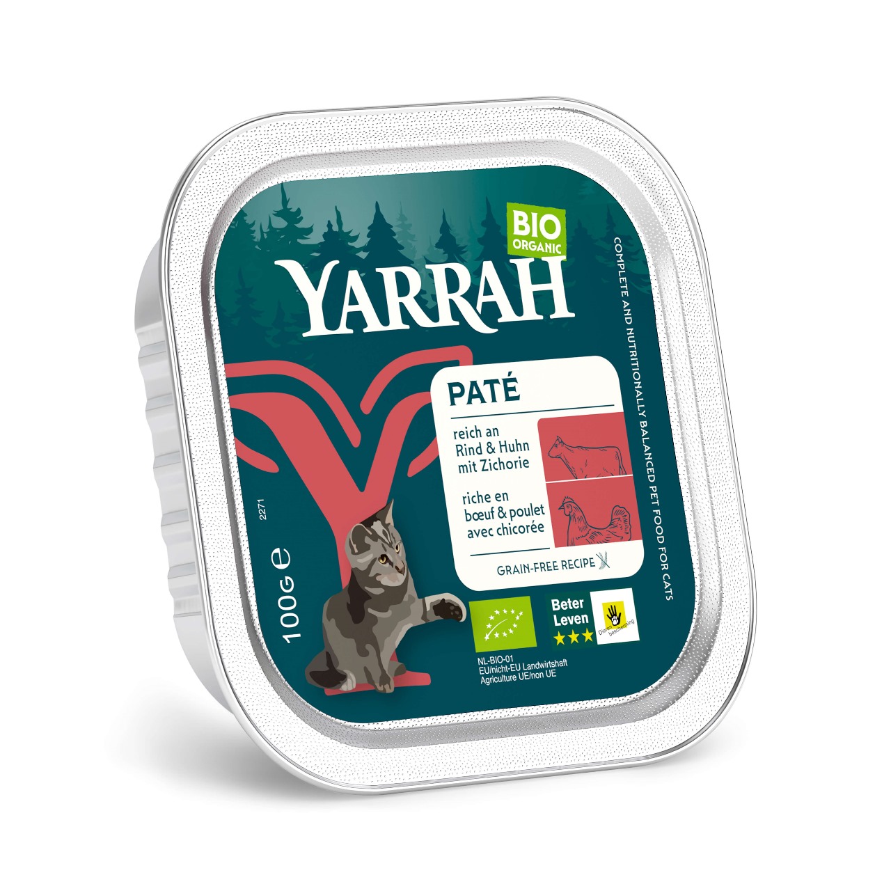 Yarrah Organic Cat Food Pâté With Beef And Chicken 100G