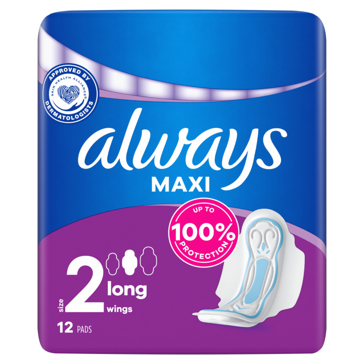 Always Maxi Long Super Plus W/ Wings, Sanitary Pads 12