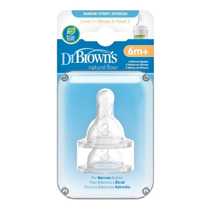 Dr. Brown's Natural Flow Narrow Bottle Silicone Nipples 6M+ 2 pieces