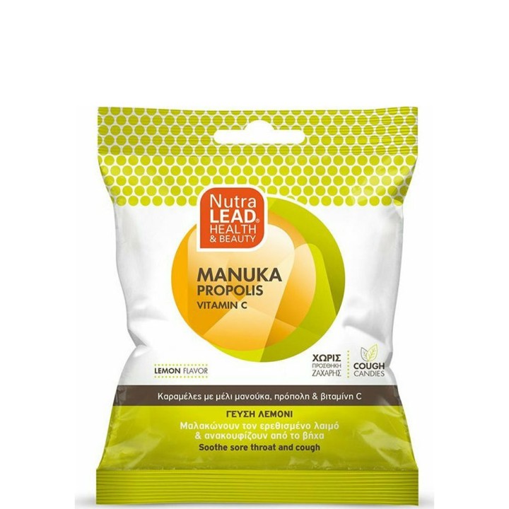 NutraLead Lozenges with Manuka Honey, Propolis & Vitamin C for Irritated Throat & Cough Relief - Lemon Flavor, 40gr