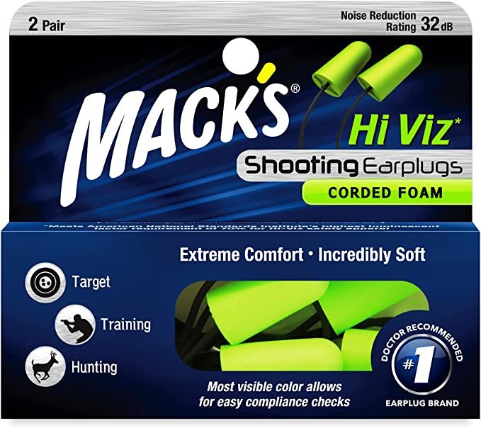 Mack's Hi Viz Corded Foam Shooting Ear Plugs 2 Pair Green Colour 2Pcs