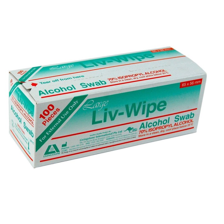 Liv-Wipe Large Alcohol, Swabs, 100