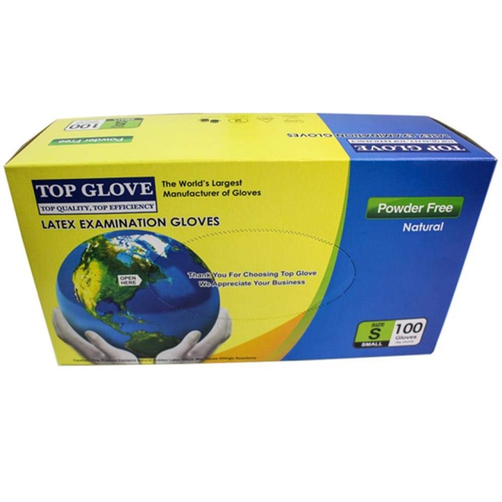 Top Glove Latex Exam. Powder Free, Gloves, 100 x S/s