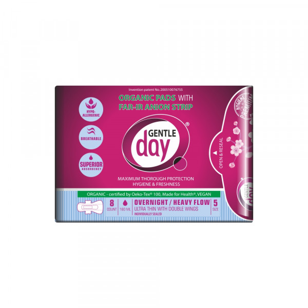 Gentle Day Women's Sensitive Care Organic Size 5 Overnight Heavy Flow U Servietes 8