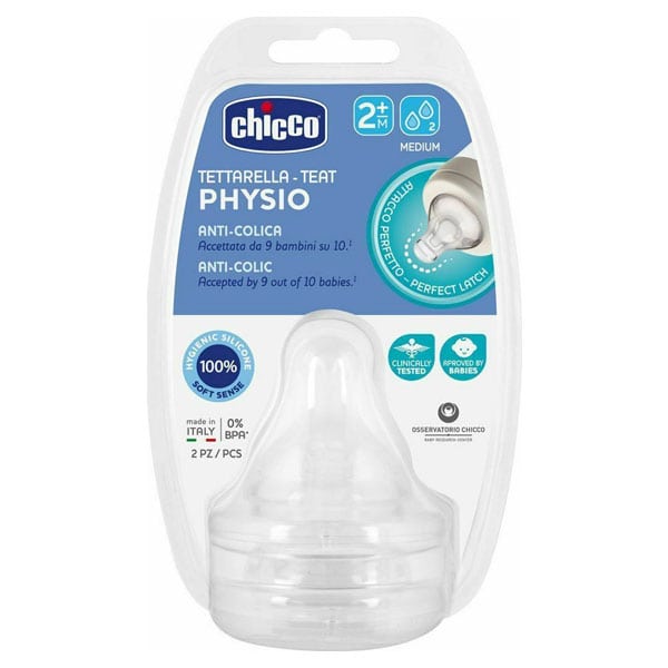 Chicco Physio Teat Anti-Colic Medium Flow Silicone 2M+ 2 Pcs