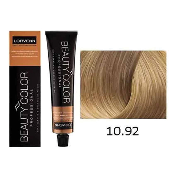 Lorvenn Beauty Color Hair Dye 10.92 Light Blonde Pearl Iridescent Permanent Hair Color 70Ml