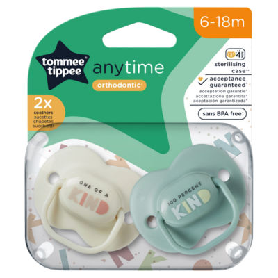 Tommee Tippee Anytime Orthodontic Soother 6-18M 2X