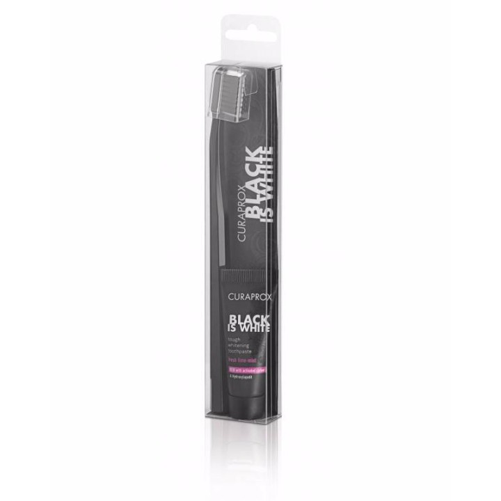 Curaprox Black Is White Whitening Toothpaste Set Ultra Soft Toothbrush Cs 5460 + Whitening Toothpaste 8ml