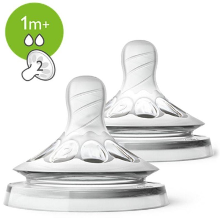 Philips Avent Natural Silicone Teat 1M+ Slow Flow x2