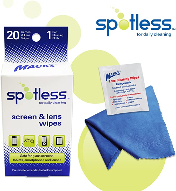 Macks Spotless Screen & Lens Wipes 20 Pack With Free Lens Cloth