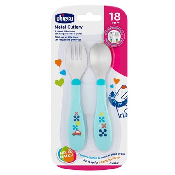 Chicco Metal Blue Cutlery Fork Spoon 18M+ 2Pcs