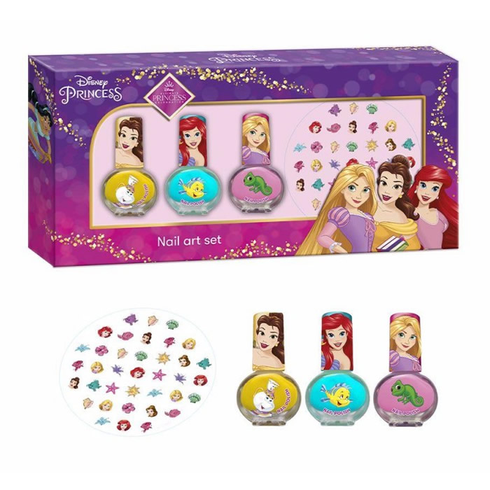 Disney Princess Nail Art Set With 3 Different Princess Nail Polish And Nail Stickers