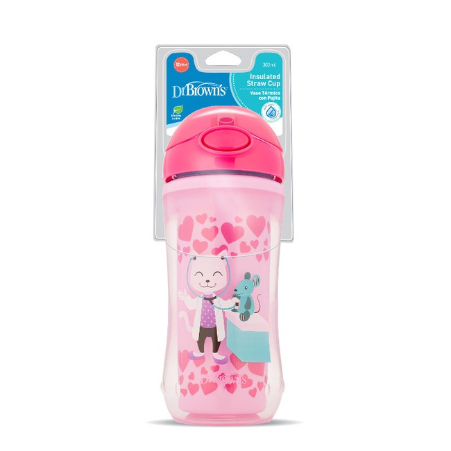 Dr. Brown's Blue or Pink Insulated Straw 300ml 12m+ - Pink