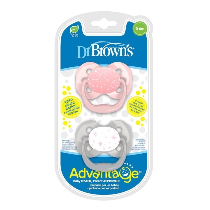 Dr. Brown's Advantage Pacifier 0-06M Pink & Grey