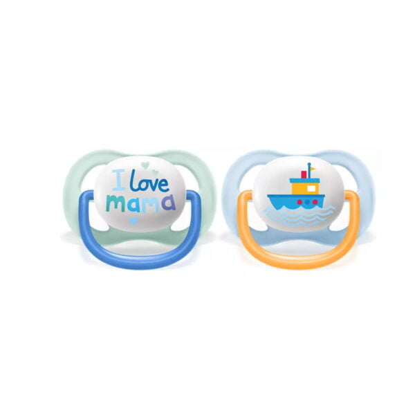 Philips Avent Ultra Air Happy Silicone Orthodontic Pacifier 0 6M Green "I Love Mama" & Boat Design Scf080 01