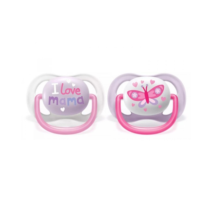 Philips Avent Ultra Air Happy Silicone Orthodontic Pacifier 0 6M Pink "I Love Mama" & Butterfly Design Scf080 02