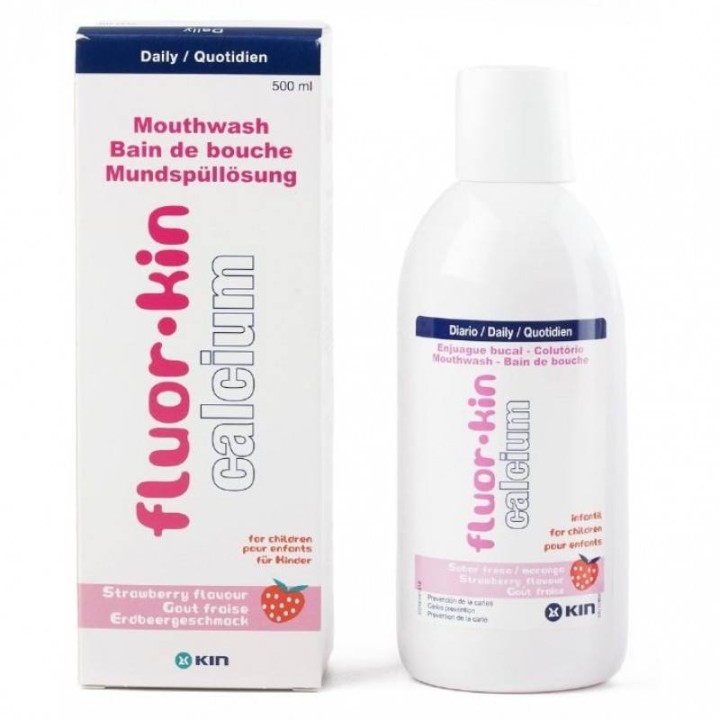 Fluor Kin Calcium Mouthwash Kids 500ml Strawberry Flavor For Children Over 5 Years