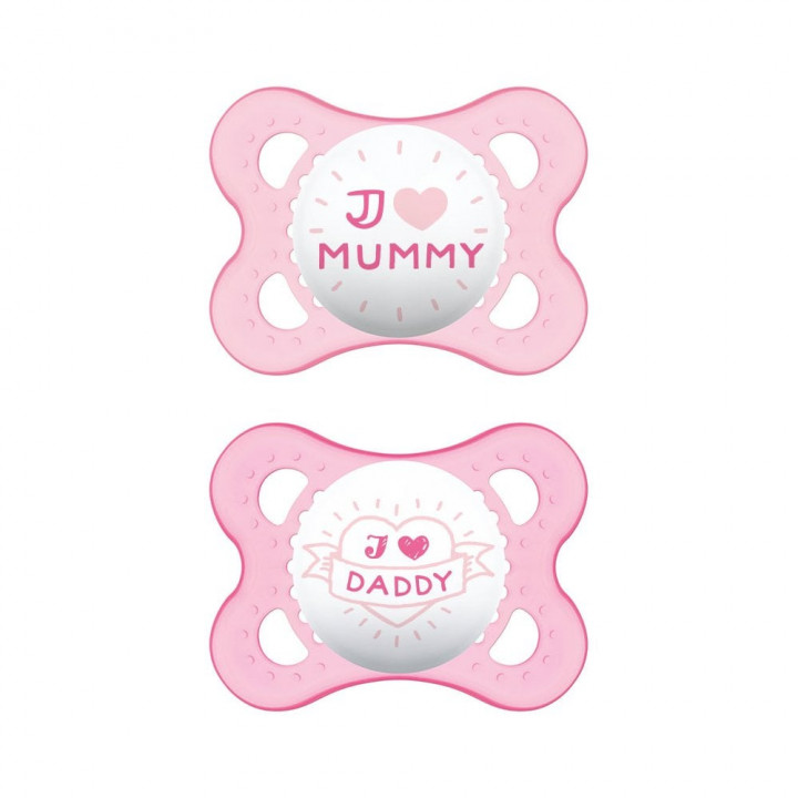 Mam Original Mummy Daddy Pink Silicone Baby Teether 2 X 0-6M