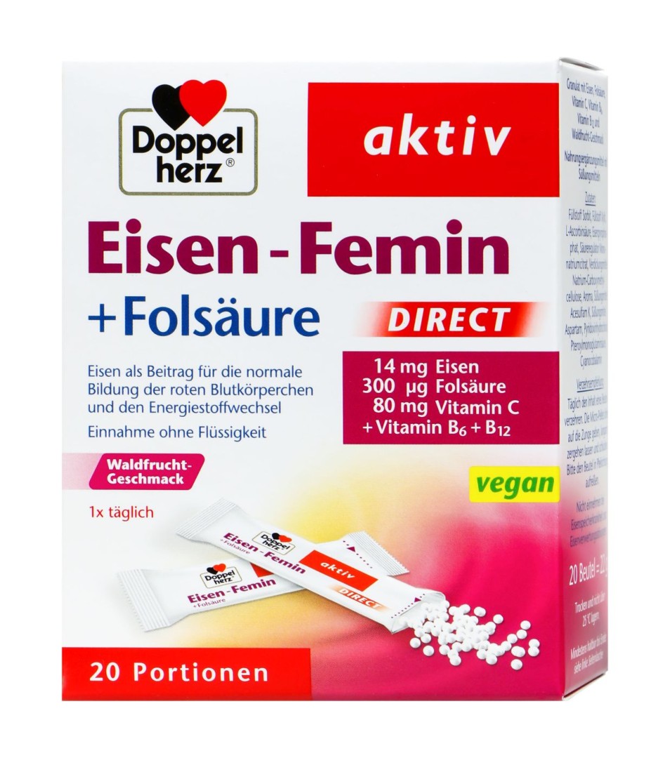 Doppel Herz Aktiv Iron Eisen + Folic Acid Direct Sticks 20