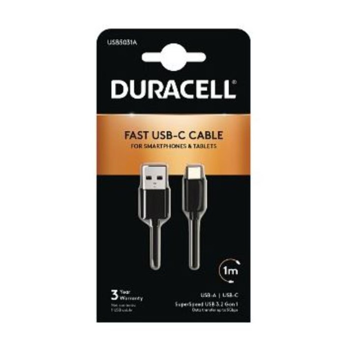 Duracell Usb 3.0 Cable Usb-C Male - Usb-A Male Black 1M