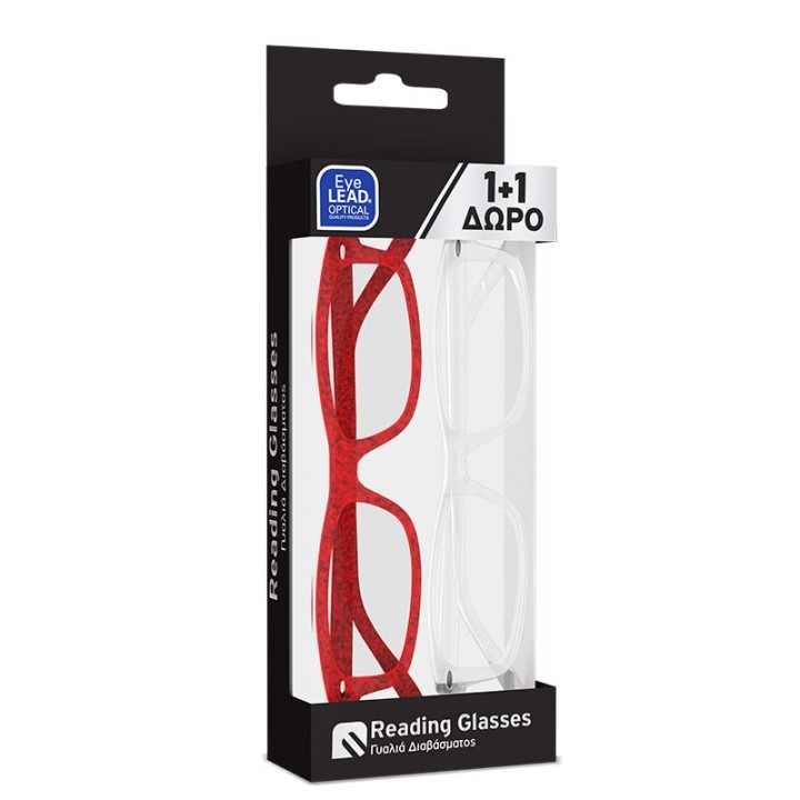 Eyelead 1+1 Free Presbyopia-Reading Glasses Red & Transparent +1.00