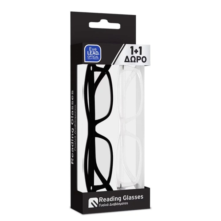 Eyelead 1+1 Free Reading glasses (black & transp.) +3.00