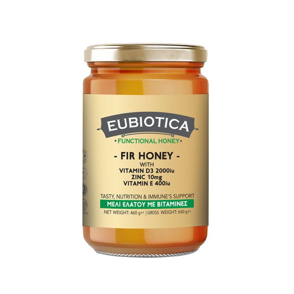 Eubiotica Fir Honey W/ Vitamin D3 , Zinc & Vitamin E, Honey, 460gr x 2000iu+10mg+400iu