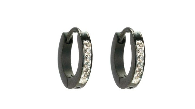 Borghetti Pharma Black Hoops With Strass Stainless Steel Earrings (507948)