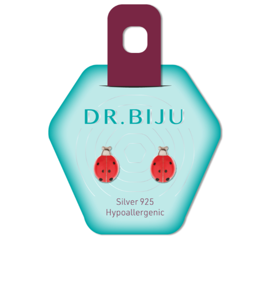 Dr Biju Xirius Silver Red Poppy Design Earring Set 8Mm