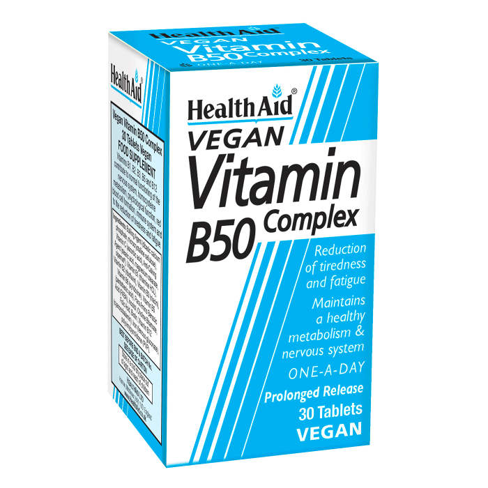 Health Aid Vitamin B50 Complex Maintains A Healthy Metabolism & Nervous System 30 Tablets