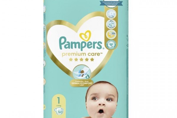 Pampers Premium Baby Care No 1, Nappys, 50 x 2-5kg