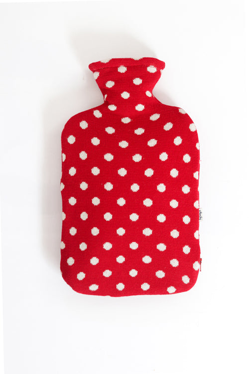 Avivo Red/Orange Knitted With Polka Dots Hot Water, Bottle