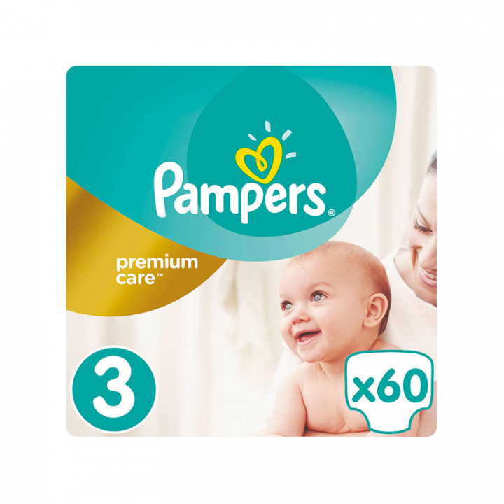 Pampers Premium Care Diapers N.3 5-9Kg x60