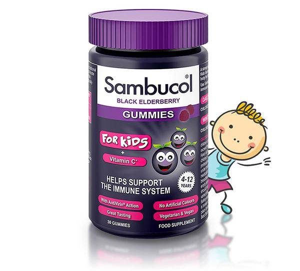 Sambucol Kids Supplements 4-12 Years Old Immune System Support 30 Black Elderberry Chewable Gummies
