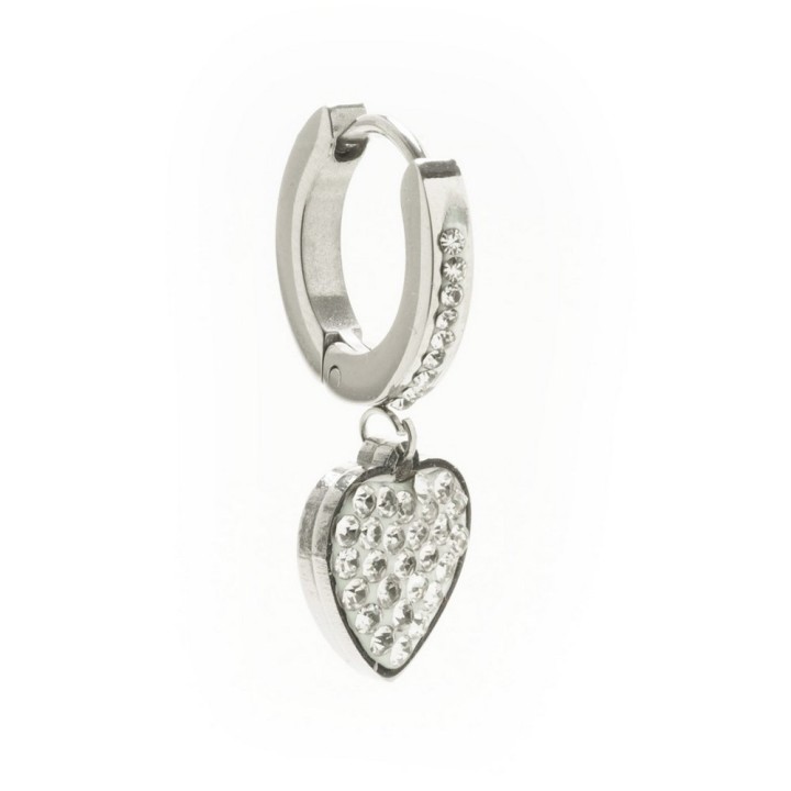 Borghetti Pharma Stainless Steel Hoop Hearts With Strass Silver Earrings 1 Pair - The Jewelry