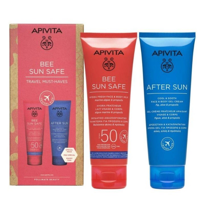 Apivita Bee Sun Safe Travel Must- Haves Hydra Fresh SPF50 Face & Body Cream 100ml + After Sun 100ml