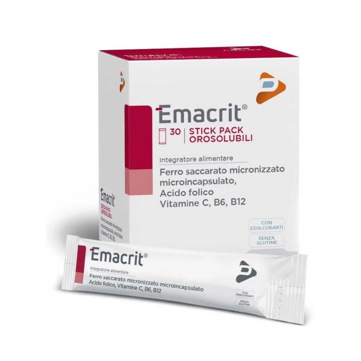 Emacrit Oral Soluble Sticks Folic Acid Vitamin B6 & B12 Vitamin C 30 Pcs