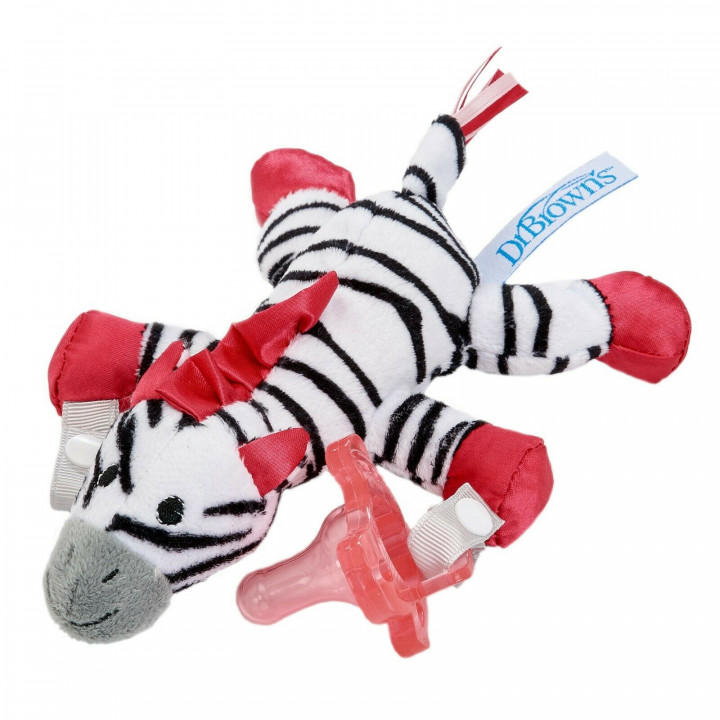Dr Browns Lovey Pacifier & Teether Holder - Zebra with Pink Pacifier 0m+