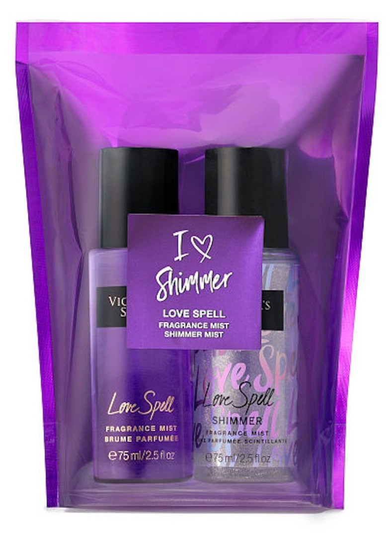 Victoria's Secret Love Spell 2Pc Shimmer Gift Set Bag Shimmer Mist & Fragrance Mist 2 X75Ml