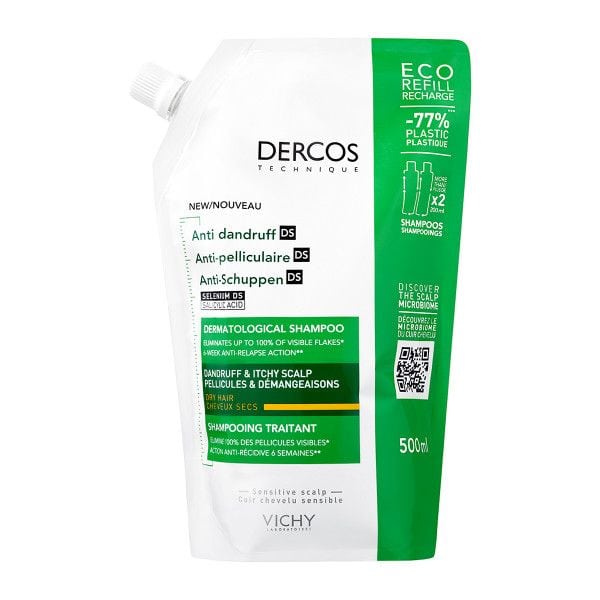 Vichy Dercos Anti Dandruff Ds Dermatological Hair Shampoo Dry Hair Eco Refill  500Ml